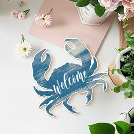 MOTERMATE Rustic Blue Crab Welcome Sign Decor, Nautical Coastal Granddaughter Beachy Wall Hanging Room Decor for Home Bathroom, Coastal Beach Ocean Themed Welcome Front Porch Door Decor, 8x10 Inch