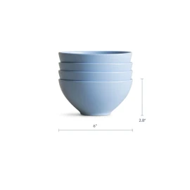 Year & Day Ceramic Set of 4 Small Dinnerware Soup Cereal Bowls, Lagoon Blue, 6 Inch