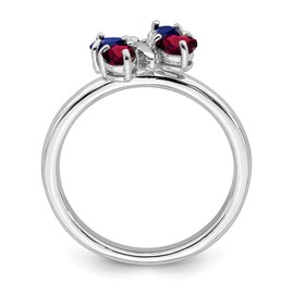 Solid 925 Sterling Silver Stackable Cr Ruby and Cr Sapphire Blue September Gemstone Butterfly Ring Eternity Band Size 7