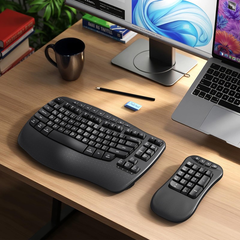 MEETION Wave Ergonomic Split Keyboard with Separate Numeric Keypad