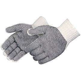 Liberty Glove & Safety 4715Q/LD Cotton/Polyester Plain Seamless Knit Glove with Two-Sided Black PVC Dots, Large, Natural White (Pack of 12)