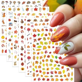 6 Sheets Thanksgiving Day Nail Stickers for Nail Art 3D Self-Adhesive Autumn Nail Decals Pumpkin Maple Leaf Fox Turkey Nail Art Design Pine Cone Mushroom Nails Supplies Nail Decor for Women Salon Nail