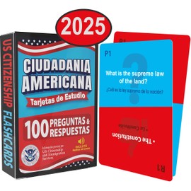 US Citizenship Flash Cards 2025 : Study Guide: Ciudadania Americana Spanish and English. Flash Cards incluye Audios Online. USCIS 100 Preguntas y respuestas