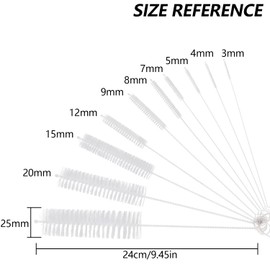 TORMEN Straw Brush, Bottle Brush, Long Tube Brush, For Drinking Straws & Hoses, Extra Fine Type, Crevice Brush (White Brush)