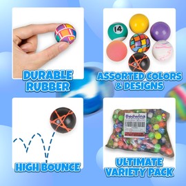 Bedwina Bouncy Balls in Bulk - Pack of 250 (1inch/27mm) Hi Bounce Variety Assortment Mix, Colorful and Small Rubber Bouncing Balls, Party Favors for Kids, Treasure Box Prizes and Goodie Bags