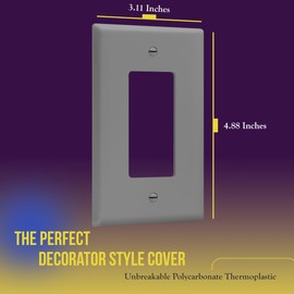 ENERLITES Decorator Light Switch or Receptacle Outlet Wall Plate, Gloss Finish, Mid-Size 1-Gang 4.88" x 3.11", Unbreakable Polycarbonate Thermoplastic, UL Listed, 8831M-GY, Gray