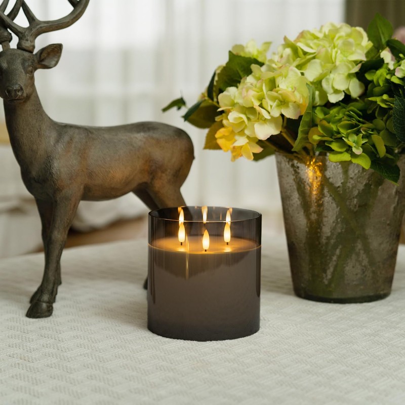 Homemory 6X6'' Extra Large Flameless Candle with 3 Wicks, Glass