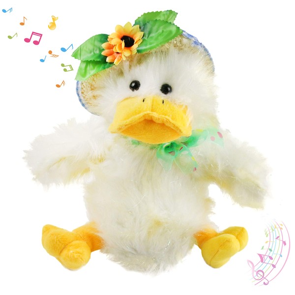 Houwsbaby Duck Stuffed Animal Electronic Music Animated Barn Plush Toy Singing Interactive Dancing Puppet in Straw Hat Xmas Gift for Girls Toddlers Easter Holiday Birthday12''