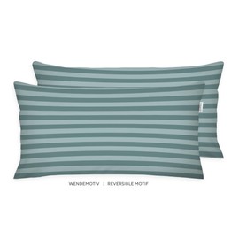 Herding Tom Tailor Renforcé Cushion Cover, 40 x 80 cm, 100% Cotton/Renforcé, with Coloured Zip, Medium Stripes Turquoise (Fresh Sage & Smokey Sage)
