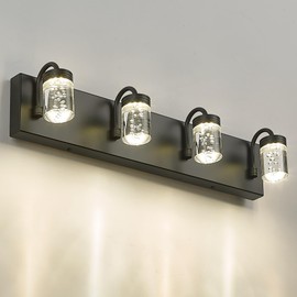 LMS 4 Lights Dimmable Crystal LED Vanity Light, Modern Matte Black Bathroom Light Fixtures 16W 3000/4000/5000K, LMS-193