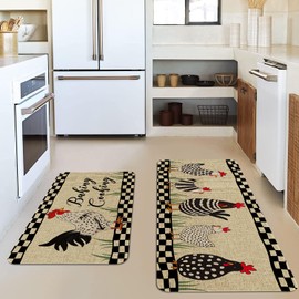 HSOWKDN Farmhouse Chicken Kitchen Rugs Sets of 2 Non Slip Washable, Rustic Kitchen Mats for Floor 2 Piece, Rooster Chicken Kitchen Decor