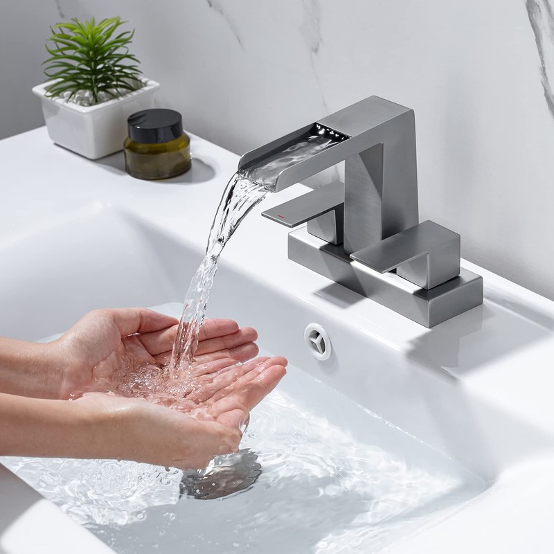 HAMOLER 4 Inch Centerset Waterfall Bathroom Faucet 3 Hole Lavatory