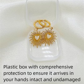 CHICVISION Heart Sunburst Dangle Hoop Earrings, Cute gold Plated Earrings, Fashion Personality Jewelry For Women