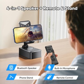 Gankoii Phone Stand with Speaker with Bluetooth 5.3,Phone Stand with Remote Control & Adjustable Height/Angle,Non-Slip Silicone Base,Portable for Home/Office/Outdoor,Gifts for Men Women Teens Parents