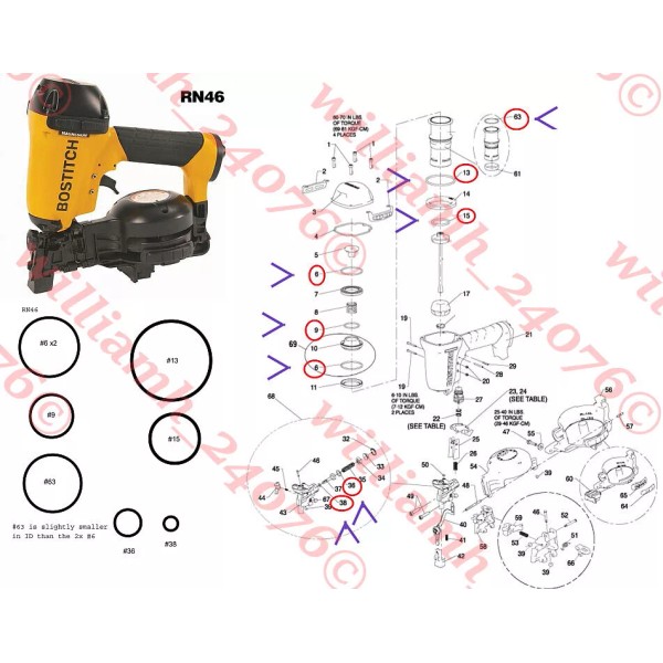Unbranded 3 X Bostitch Roofing Nailer RN46 RN46-1 O-ring Kits