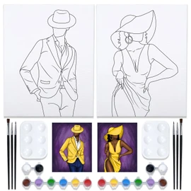 Nuberlic 2 Pack Canvas Painting Kit Pre Drawn Canvas for Painting for Adults Sip and Paint Party Supplies Date Night Party Favor for Couples Valentine's Day Gifts（12x16）