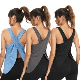 LYHNMW Women Casual Tank Tops Loose Fit Open Back Workout Athletic Yoga Runing Shirts (1-3Pack)