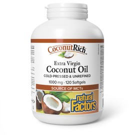 Natural Factors CoconutRich, Extra Virgin Coconut Oil, 1000 mg, 120 softgels, Rich Source of Medium-Chain-Triglycerides (MCTs), Nourishing Fatty Acids and Antioxidants, Cold-Pressed