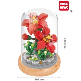 Wise Hawk Miniature Flower Building Blocks with Wooden Stand and Dome Cover Chinese Rose