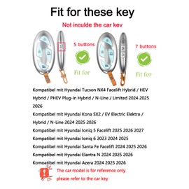 ontto ontto Autoschlssel Hlle Geh?use Schlsselhlle Schlsselanh?nger Leder Schutzhlle Passt fr Hyundai Grandeur Grand Prix GN7 Ioniq 6 Kona EV SE 2023-2025 5/7 Tasten Schlsseletui Zubeh?r-B Schwarz