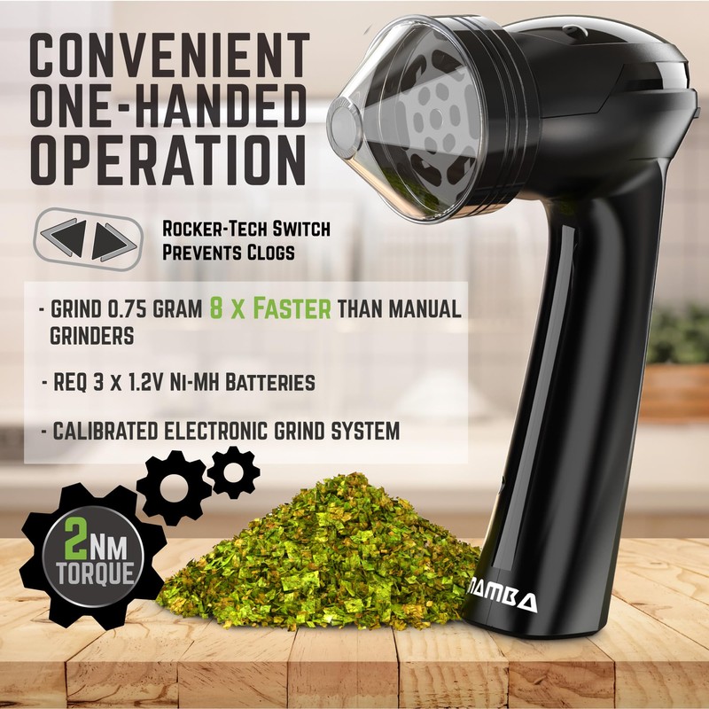 Mamba Lite 0.75g Black All-Plastic Head USB Electric Herb Grinder.
