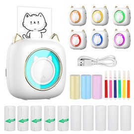 Fivtsme Mini Printer, Pocket Thermal Printer, Bluetooth Printer, Mini Sticker Printer, Mini Portable Mobile Printer, Wireless Thermal Printer, USB Pockets, Label Printer, Black, White, Without