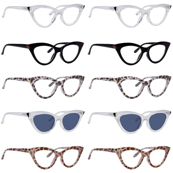 LUR 10 Pack Cat Eye Reading Glasses for Women(8 Pairs