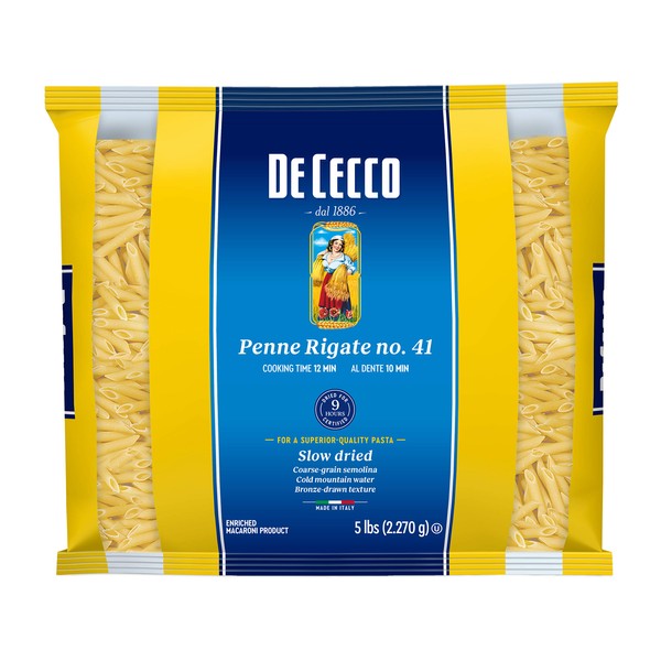 De Cecco Semolina Pasta, Penne Rigate No.41, 5 Pound (Pack of 4)