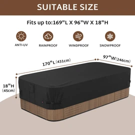 iBirdie Outdoor Waterproof Hot Tub Swim SPA Cover 170 x 97 inch fit 8 x 14 ft, 168 x 96, 164 x 92, 166 x 90, 800D Heavy Duty Weatherproof Rectangle Protectors Protective Rectangular Cover Cap