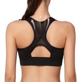 Yvette High Impact Zip Front Sports Bra Mesh Racerback Workout High Support Sports Bras for Women Large Breasts, Black, L+