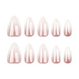 24Pcs Almond Press on Nails False Nails Medium Almond Shaped Full Cover Stick on Nail Artificial Glossy Acrylic Fake Nails DIY Manicure Decoration for Women (Almond Style-24, Medium)