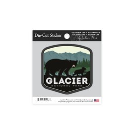 Die Cut Sticker Glacier National Park, Montana, Bear and Cub, Family Time, Contour Vinyl Sticker 1 to 3 inches (Waterproof Decal for Cars, Water Bottles, Laptops, Coolers), Small