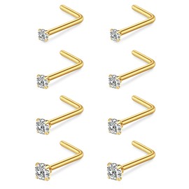 MODRSA Gold Nose Studs 22g Nose Stud 22 Gauge Nose Stud L Shape Thin Small Tiny Nose Studs Diamond