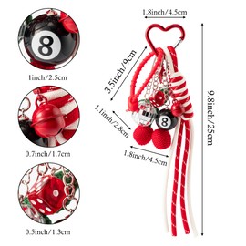 HlaitsWit Keychain Charm Handbags Backpacks Purses Detachable Water Resistant Fashion Accessory for Women Gift (Black 8 Ball Cherry)