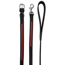 BRADLEY CROMPTON Genuine Leather Matching Pair Dog Collar and Lead Set S