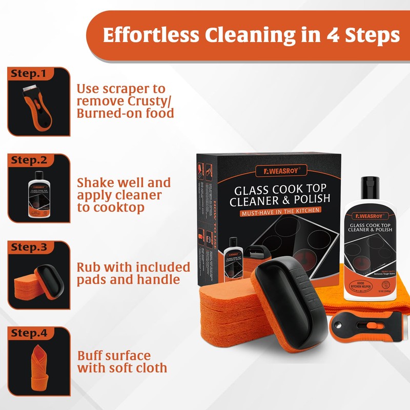 AWEASROY Glass Stove Top Cleaner Kit 12 oz, Cooktop Cleaner