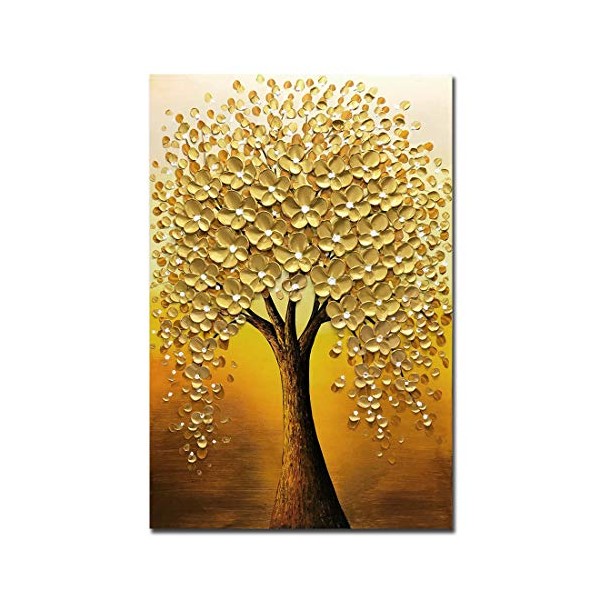 Yotree Oil paintings, 24x36 Inch Golden Flowers Tree Luck Tree
