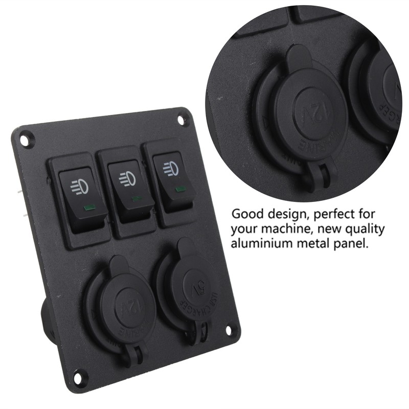 Car Marine 3+2combination LED Single Rocker Green Light Switch+Car Charger