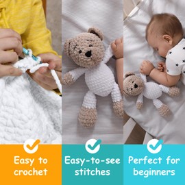 2 Pack Chunky Yarn for Crocheting - Chenille Yarn for Knitting - 142 Yards/7 Oz - 100% Polyester - Super Soft Bulky Crochet Blankets Amigurumi Craft Hat Shoes（2-Pure White）