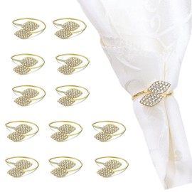 BSITSSS Pack of 12 Gold Napkin Rings, Leaves Napkin Ring, Elegant Napkin Ring, Metal Napkin Rings, Napkin Ring for Thanksgiving, Wedding Party, Family Dinner, Easter, Table Decoration
