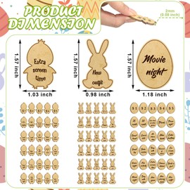 ShinyRelief 90 Pcs Easter Egg Tokens for Kids Bulk Wooden Easter Egg Fillers with 30 Different Styles Natural Color Egg Bunny Chicken Shape Tokens for Easter Egg Hunt Toy Reward Egg Not Include