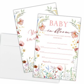 Baby Shower Invitations with envelopes, 25 Wildflower baby shower invites for gender reveal, Newborn announcement invitation card, neutral fill in style invitation , party favor & decoration -B18