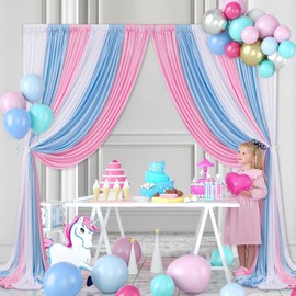 Blue Pink Backdrop Curtains 10ftx15ft: Baby Shower Curtains Backdrop Drapes - 6 Panels Bridal Shower Backdrop Party Graduation Photo Decoration