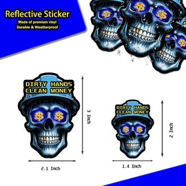 Dirty Hands Make Clean Money Reflective Skull Hard Hat Stickers, Decal for Toolboxes, Helmets, Funny Design for Mechanics, Adults, Electricians, Construction, Welders, Gifts for Blue Collar Workers