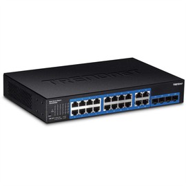 TRENDnet 20-Port Gigabit Web Smart Switch, 16 x Gigabit Ports, 4 x shared Gigabit Ports (RJ-45/SFP), VLAN, QoS, LACP, IPv6 Support, 40 Gbps Switching Capacity, Lifetime Protection, TEG-204WS,Black