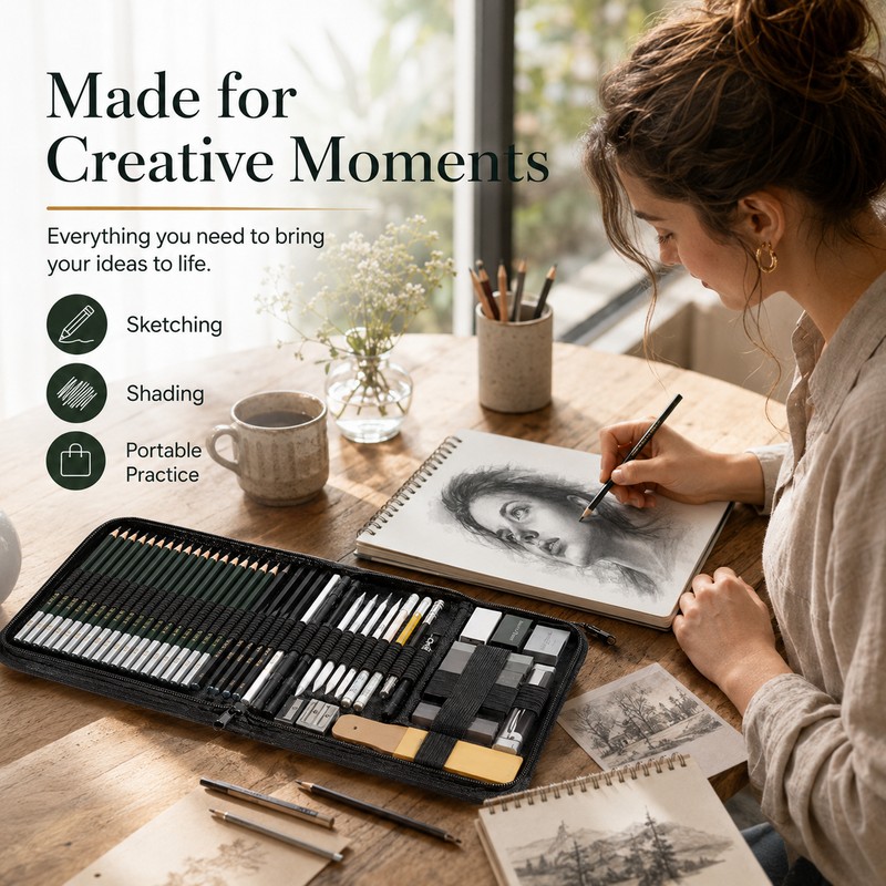 54-Piece Drawing and Sketching Kit for Artists – Complete Pencil