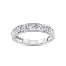 Wishrocks 1 Carat 2.5MM Princess Cut Lab Created Moissanite Half Eternity Ring for Women In 14K White Gold Plated Sterling Silver Stackable Promise Wedding Band(VVS1 Clarity, 1.00 Cttw)-9