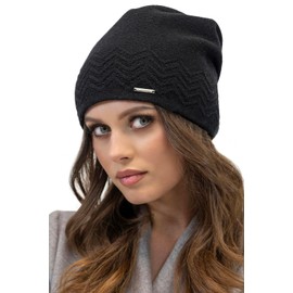VIVISENCE Winter Hat for Women Beanie with Soft Lining and Zigzag Pattern Perfect Fit Autumn Cosy Ideal for Cold Winter Days and Outdoor Activities Model 7090, black