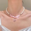 Cybche Boho Bow Pearl Necklace Choker Pearl Heart Necklace Silver