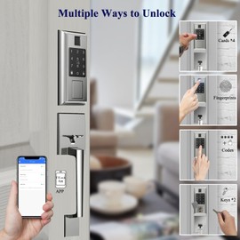 YYTDZSW Smart Locks for Front Door with Lever Handle Set, Keyless Entry Door Lock, Fingerprint & App Control, Touchscreen Keypad Deadbolt, Auto Lock, Satin Nickel